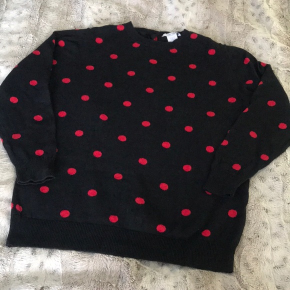 red & black polka dots M L 3/4 sleeve knit sweater size 1 Joan vass - Picture 1 of 4